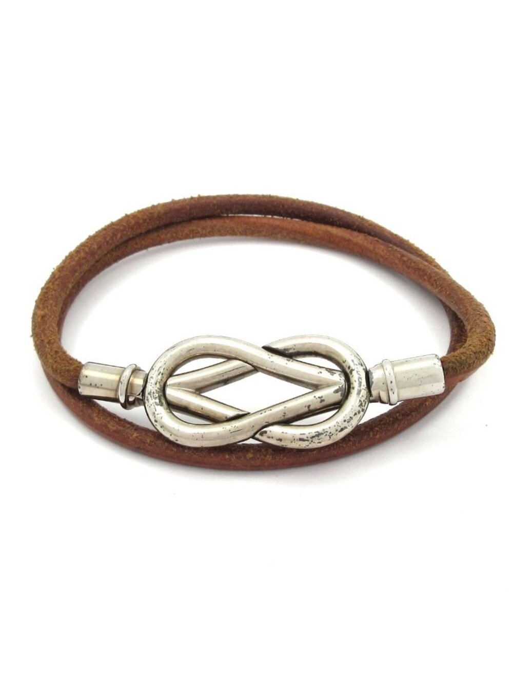 Hermes Bracelet Attachment Leather Brown Silver